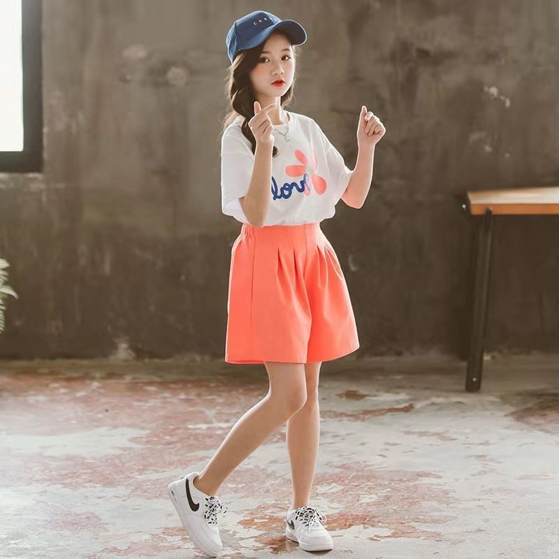 Children Summer Suit Girls Short Sleeve T-shirts +pants - bargainbarn